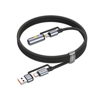 Kabel All-in-one USB A / USB C do USB C / zapalniczka samochodowa Hoco 3A 60W 1,2 m U138 czarny