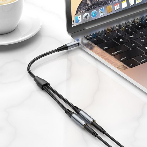 Kabel AUX 2w1 Jack 3,5 mm (męski) do 2 x Jack 3,5 mm (żeński) Hoco 0,25 m UPA21 szary (SC)