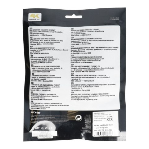 Kabel HDMI do HDMI 4K 60Hz High Speed with Ethernet wer. 2.0 BLISTER 1,5 m czarny