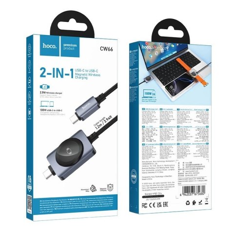 Kabel Hoco USB C do USB C PD100W z funcją ładowania iWatcha 1,2 m CW66 czarny