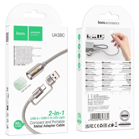 Kabel USB A / USB C do LED light Hoco 0,3 m UA38C złoty