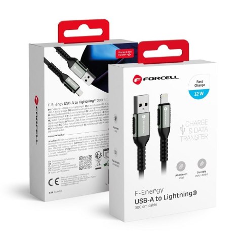 Kabel USB A do Lightning Forcell F-Energy 2,4A 12W Cafule 3 m C257 czarny