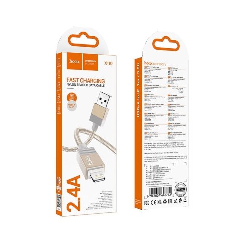 Kabel USB A do Lightning Hoco 2,4A 1 m X110 złoty
