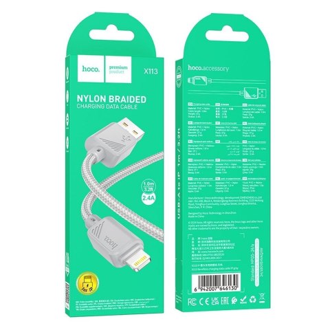 Kabel USB A do Lightning Hoco 2,4A 1 m X113 szary