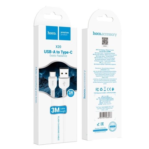Kabel USB A do USB C Hoco 2,4A 3 m X20 biały