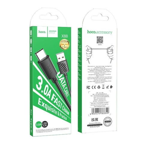 Kabel USB A do USB C Hoco 3A 1 m X88 czarny