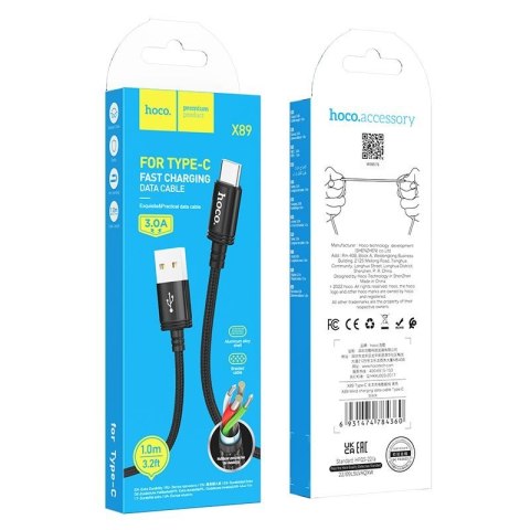 Kabel USB A do USB C Hoco 3A 1 m X89 czarny