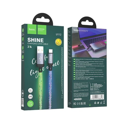 Kabel USB A do USB C Hoco 3A 1 m U112 szary