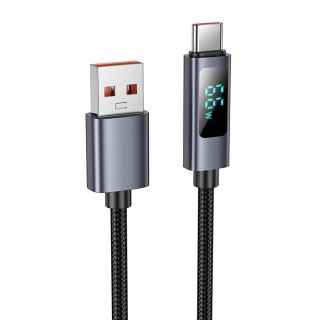 Kabel USB A do USB C Hoco 5A z wyświetlaczem 1 m X112 czarny