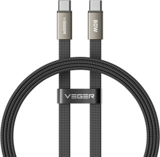Kabel płaski USB C do USB C VEGER PD 3A 60W 1,2 m CC06-MTB czarny