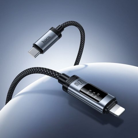 Kabel USB C do Lightning Hoco PD 27W 1,2 m z wyświetlaczem U148 czarny