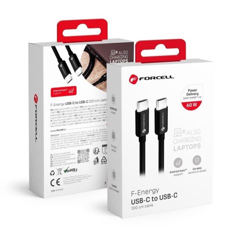 Kabel USB C do USB C Forcell F-Energy QC4.0 PD 3A 60W 2 m C338 czarny