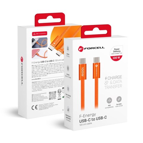 Kabel USB C do USB C Forcell F-Energy QC4.0 PD 5A 100W Cafule Color 1,2 m ACYH23 pomarańczowy