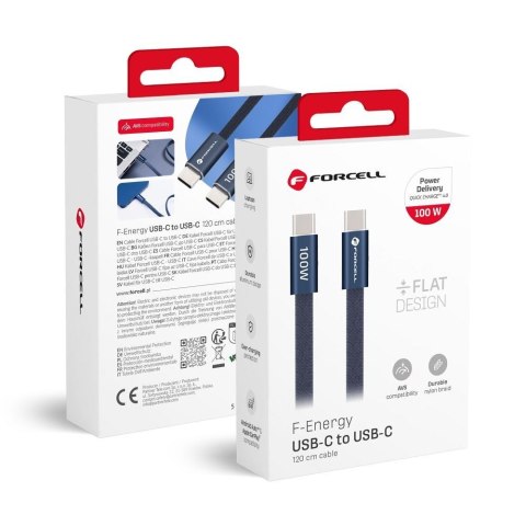Kabel USB C do USB C Forcell F-Energy QC4.0 PD 5A 100W Cafule Flat 1,2 m CCFN23 granatowy