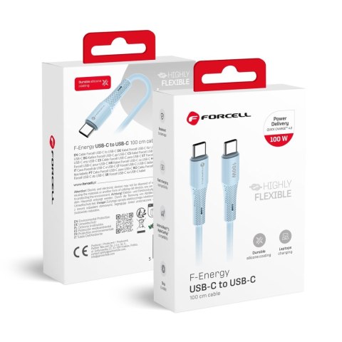 Kabel USB C do USB C Forcell F-Energy QC4.0 PD 5A 100W Silicone 1 m C347 niebieski