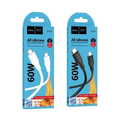 Kabel USB C do USB C Hoco 3A 60W silikonowy 1 m X124 biały