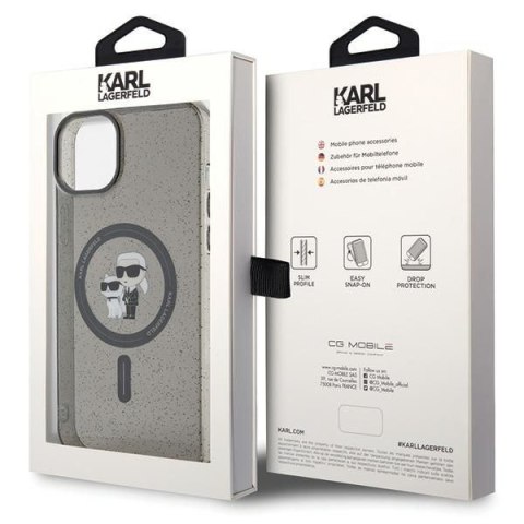 KARL LAGERFELD futerał do IPHONE 15 KLHMP15SHGKCNOK (Glitter + MAG) czarny