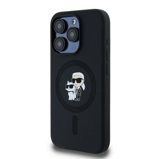 KARL LAGERFELD futerał do IPHONE 15 Pro kompatybilny z MagSafe KLHMP15LSCMKCRHK (Silicone KC Body Ring) czarny