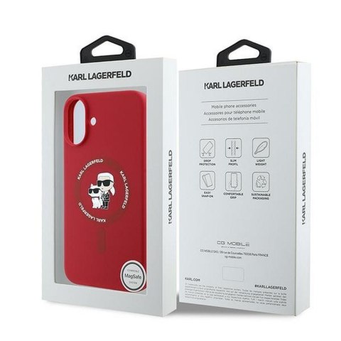 KARL LAGERFELD futerał do IPHONE 16 Plus kompatybilny z MagSafe KLHMP16MSCMKCRHR (Silicone KC Body Ring) czerwony