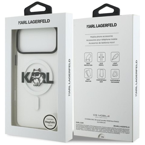 KARL LAGERFELD futerał do IPHONE 17 Pro kompatybilny z MagSafe KLHMP17LHGCHGKBT (IML Choupette Sketch Logo) transparentny