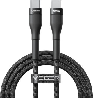 Kabel USB C do USB C VEGER PD 5A 100W 1,5 m CC05 czarny