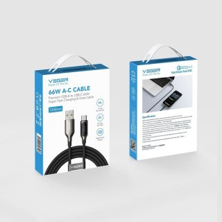 Kabel z diodą LED USB C do USB C VEGER PD 5A 100W 1,5 m CC1-ZSD czarny
