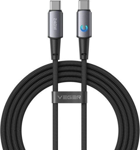 Kabel z diodą LED USB C do USB C VEGER PD 5A 240W 1,5 m CC2-ZSD czarny