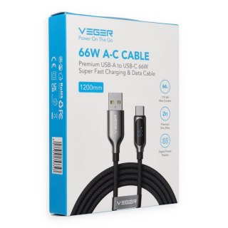 Kabel z wyświetlaczem LED USB A do USB C VEGER PD 3A 66W 1,2 m AC1-XHJ czarny