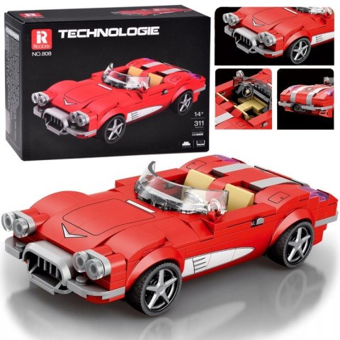 Klocki techniczne Retro auto CZERWONY KABRIOLET z lat 50. 311-ele ZA5790
