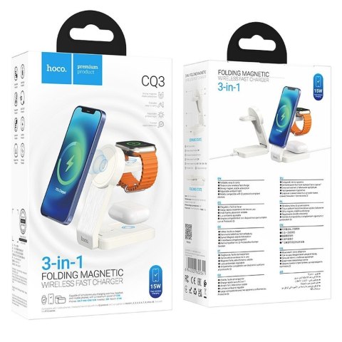 Ładowarka indukcyjna Hoco 3w1 15W zgodna z MagSafe CQ3 biała