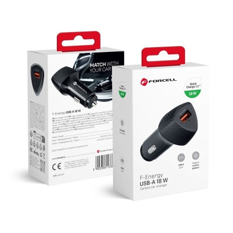 Ładowarka samochodowa Forcell F-Energy Carbon USB A QC3.0 3A 18W CC50-1A czarna