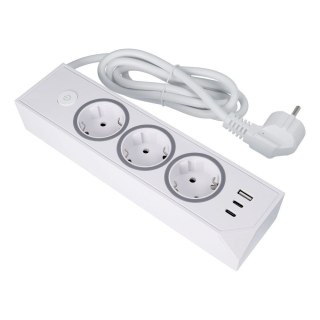 Listwa sieciowa z 3 gniazdami max 3680W portami 1x USB A, 2x typ C 25W z kablem zasilającym 1m5m E59 biała