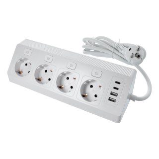 Listwa sieciowa z 4 gniazdami max 3680W portami 2x USB A, 2x typ C z kablem zasilającym 2m E42 biała