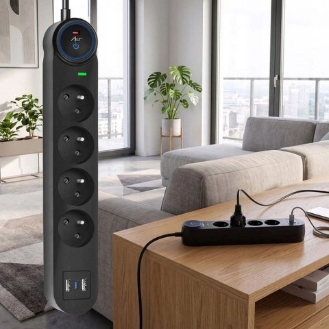 Listwa zasilająca 4 gniazda + 2 x USB A + USB C Art FU810 1,5 m czarna