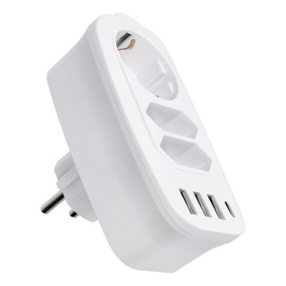Listwa zasilająca z 3 gniazdami max 16A, portami 3x USB A, 1x typ C E06 biała