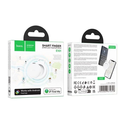 Lokalizator zgodny z Apple Find My oraz Google Find My Device Hoco E101 biały