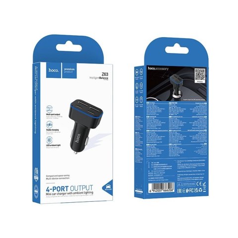 Ładowarka samochodowa Hoco 2x USB A + 2x USB C QC3.0 PD 42W Z63 czarna
