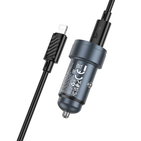 Ładowarka samochodowa Hoco USB A + USB C QC3.0 PD 30W + kabel USB C do Lightning Z57A czarna