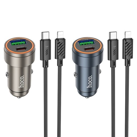 Ładowarka samochodowa Hoco USB A + USB C QC3.0 PD 30W + kabel USB C do Lightning Z57A czarna