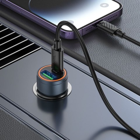 Ładowarka samochodowa Hoco USB A + USB C QC3.0 PD 30W + kabel USB C do Lightning Z57A czarna