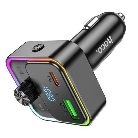 Ładowarka samochodowa Hoco USB A + USB C QC3.0 PD 30W z transmiterem E81 czarny
