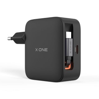 Ładowarka sieciowa X-ONE ChargeGo GaN 65W ze zwijanym kablem USB C i portem typ C - czarna