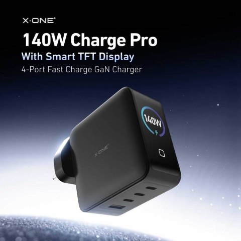 Ładowarka sieciowa X-ONE ChargeGo GaN 65W ze zwijanym kablem USB C i portem typ C - czarna