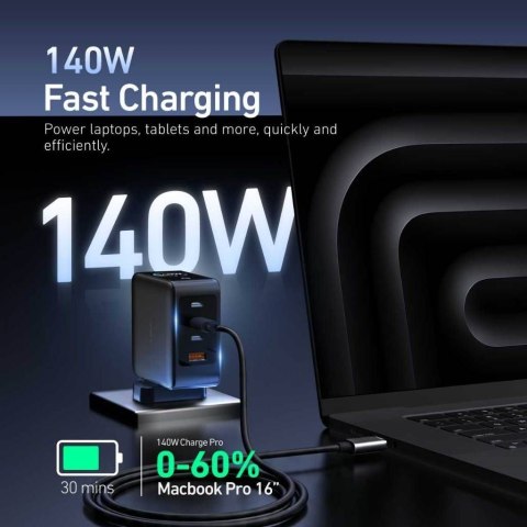 Ładowarka sieciowa X-ONE ChargeGo GaN 65W ze zwijanym kablem USB C i portem typ C - czarna