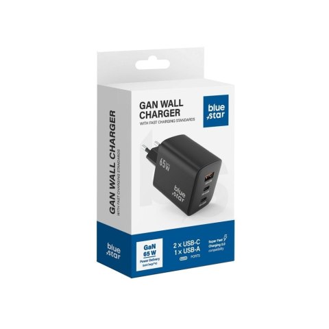 Ładowarka sieciowa do telefonu Blue Star GaN 2 x USB C + USB A QC4.0 PD 4A 65W VT-43 czarna