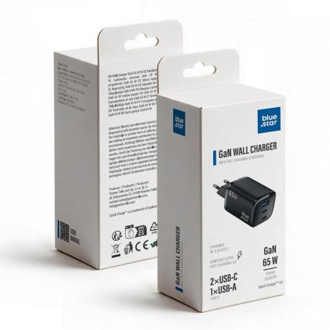 Ładowarka sieciowa do telefonu Blue Star Nano GaN 2x USB C + USB A QC4.0 PD 3A 65W VT-335 czarna