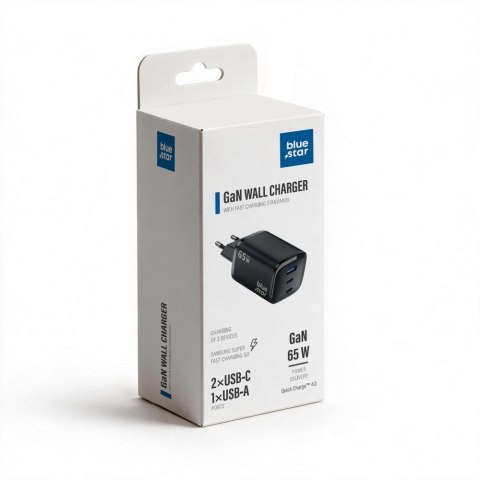 Ładowarka sieciowa do telefonu Blue Star Nano GaN 2x USB C + USB A QC4.0 PD 3A 65W VT-335 czarna