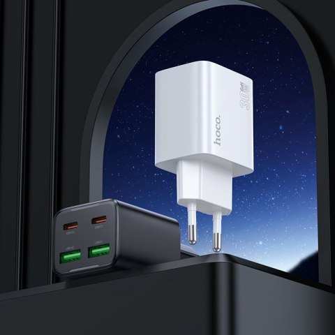 Ładowarka sieciowa do telefonu Hoco 2 x USB C + 2 x USB A QC3.0 PD 3A 30W + kabel USB C do USB C N56 biała