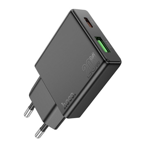 Ładowarka sieciowa do telefonu Hoco Slim USB A + USB C QC3.0 PD 3A 20W N38 czarna