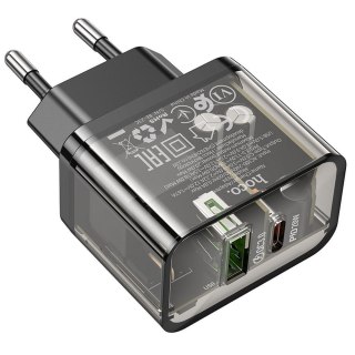 Ładowarka sieciowa do telefonu Hoco USB A + USB C QC3.0 PD 3A 20W N34 transparentna